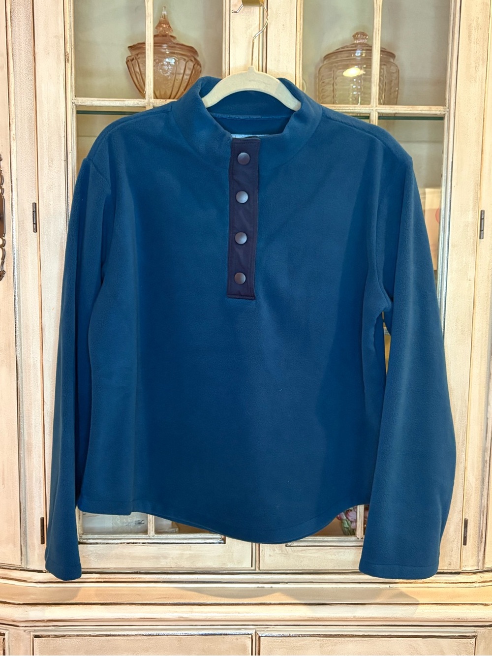 NWOT Draper James Peacock Blue Snap-Placket Fleece Pullover